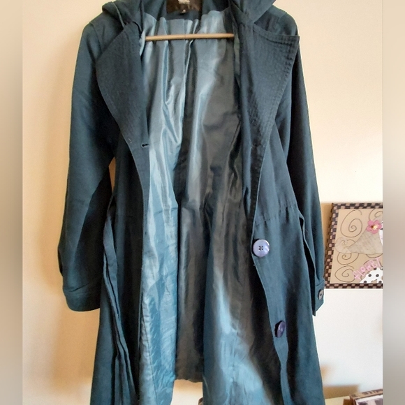 Womens Medium Navy belted trench with hood - Picture 5 of 6